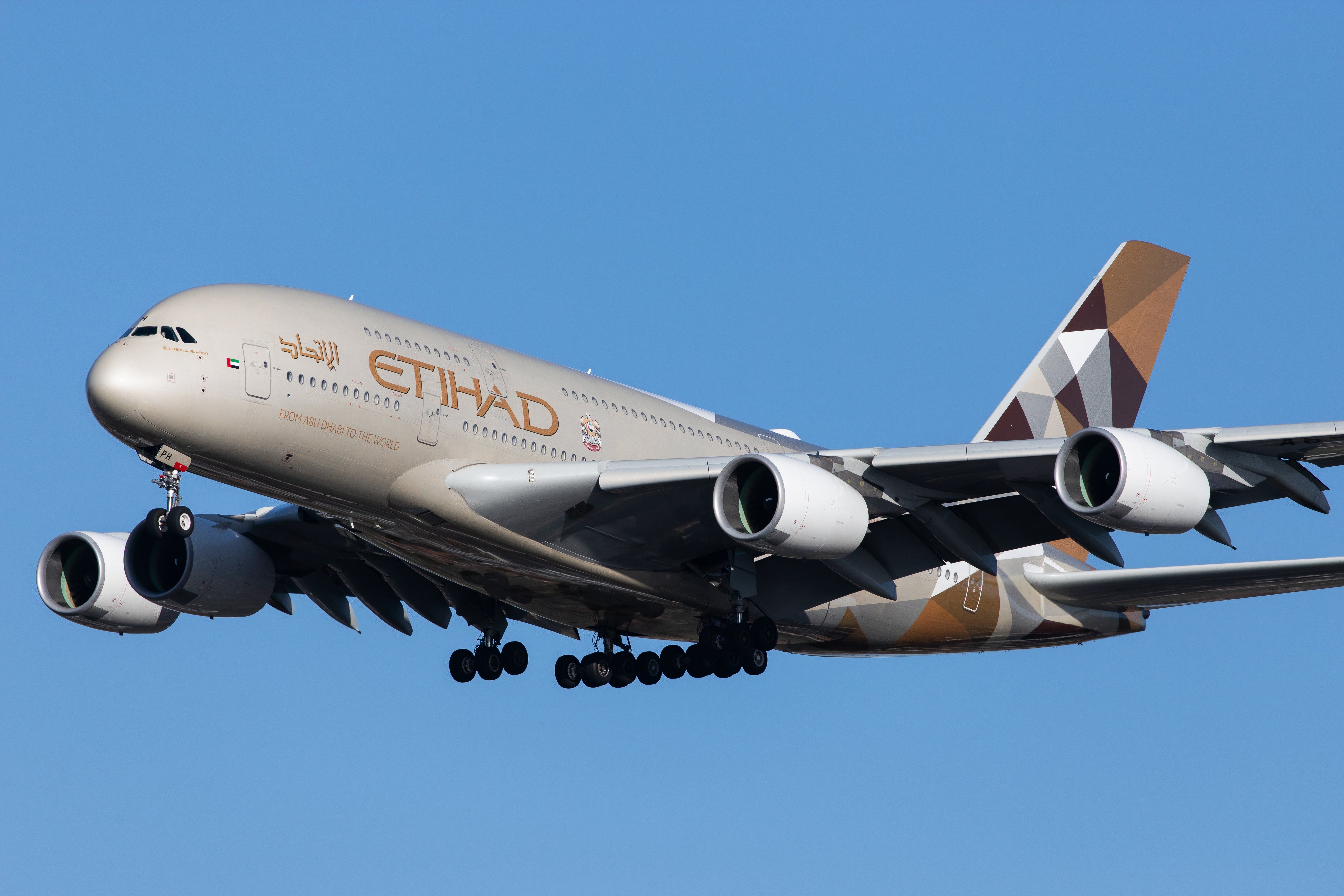 Etihad Airways Airbus A380 aircraft in flight