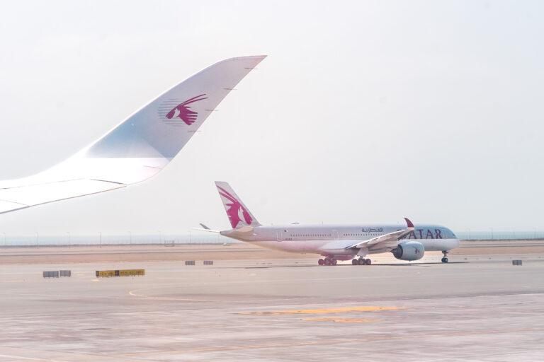 Qatar Airways aircraft on the tarmac at Doha