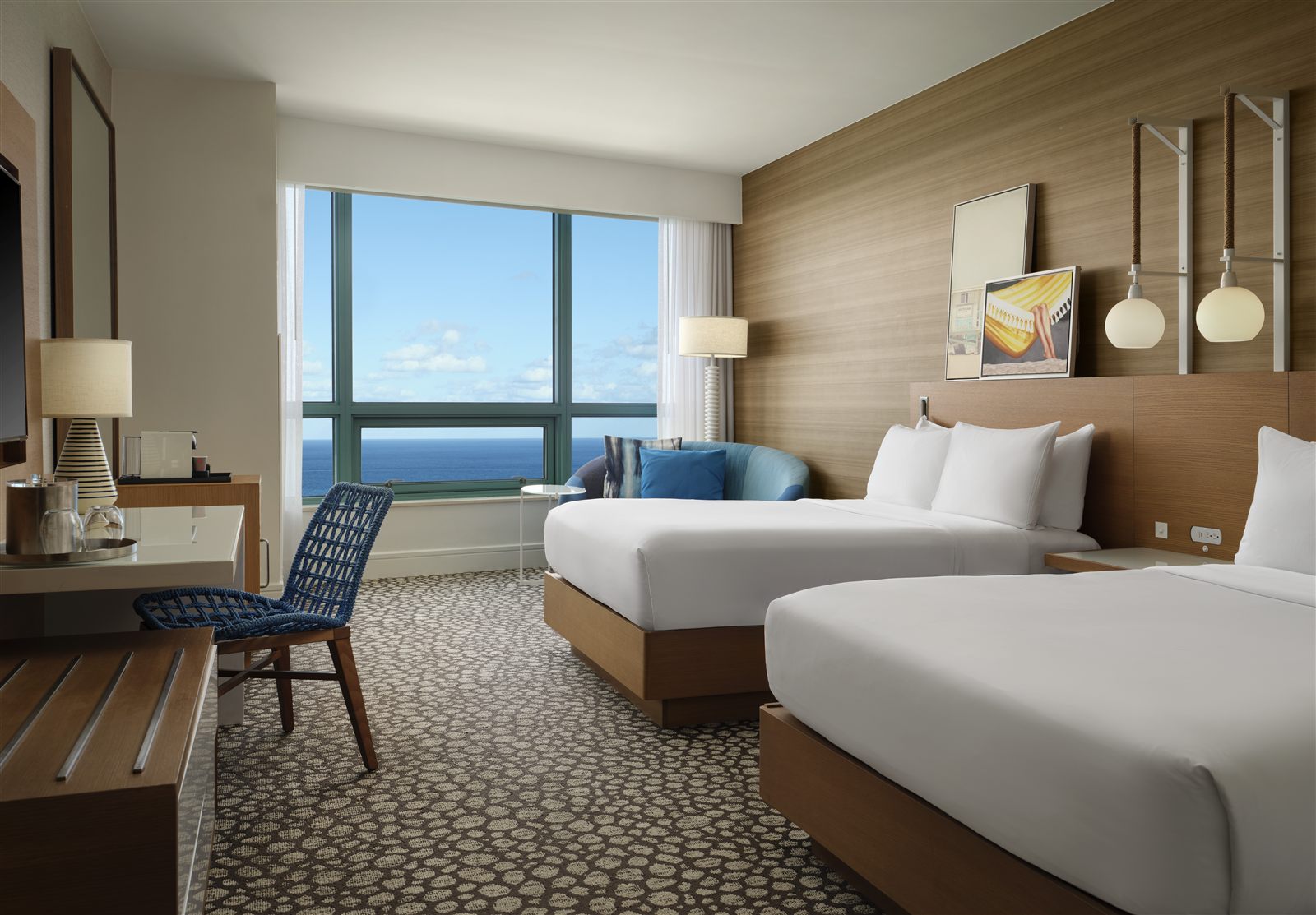 Oceanfront guest room with double beds